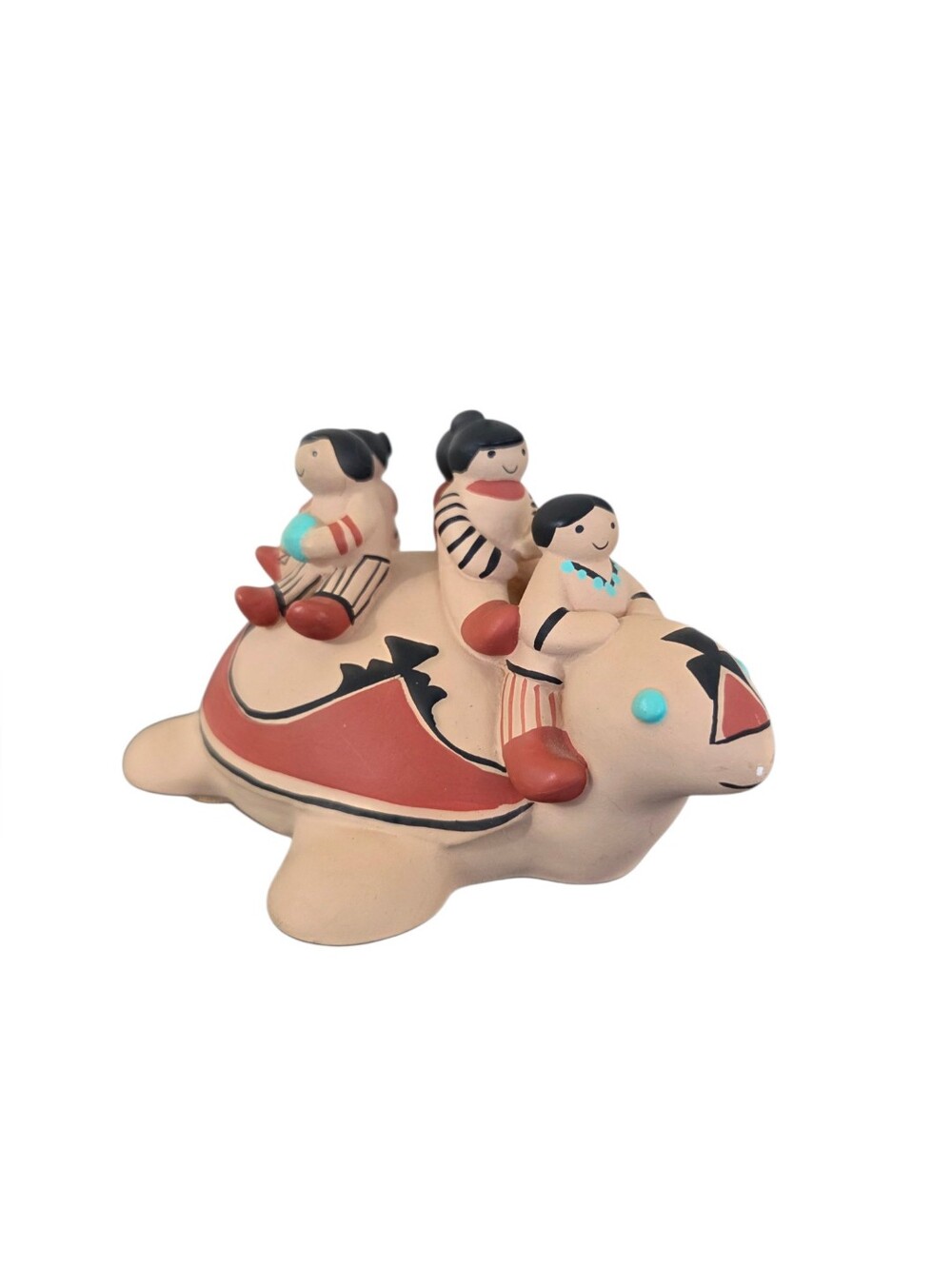 Vintage Teissedre Native American Storyteller Turtle Pottery Figurine 6 People